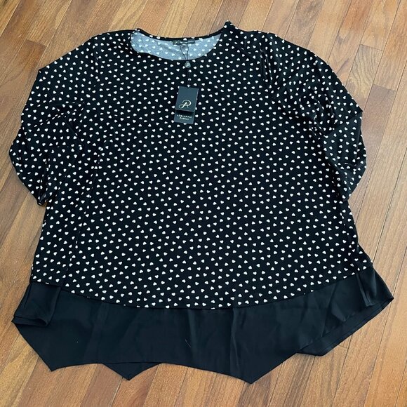 New Adrianna Papell Plus Black and Ivory Heart Print Blouse Size 3X - Picture 14 of 16